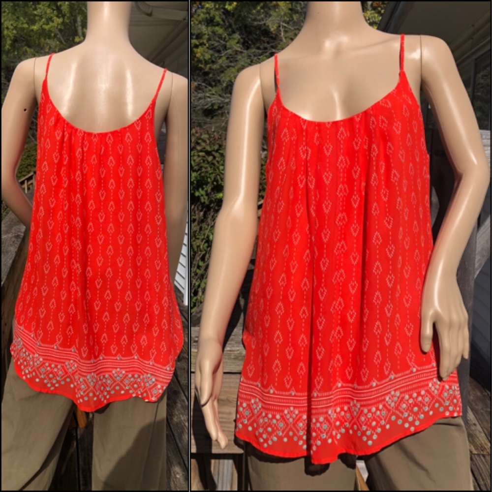 - Hot Coral Babydoll Spaghetti Strap Blouse Tank SZ M! NEW!